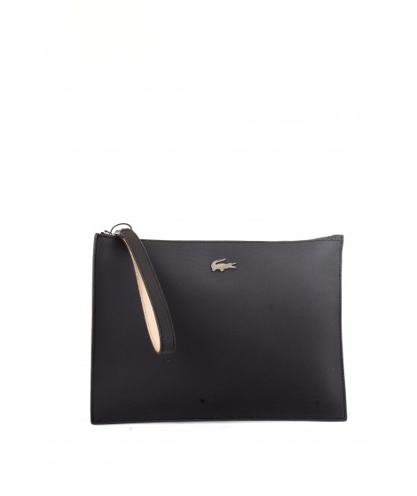 Lacoste Donna Clutch Con Zip in tela Piquè Nero/Crema
