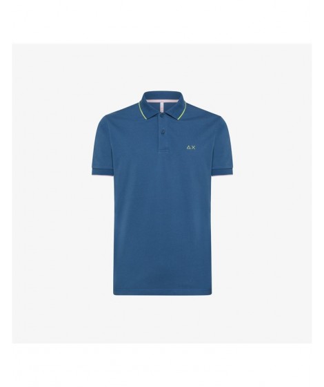 Sun68 Uomo Polo Small Stripes on collar Avio