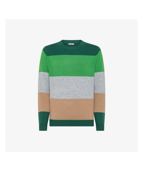 Sun68 Uomo Maglione Round Multistripes Warm verde