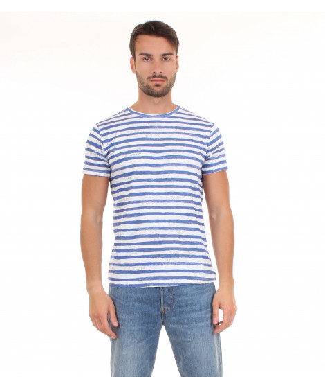 40Weft T-shirt Uomo M.C.Alvin 1702 Righe Bianche e Blu