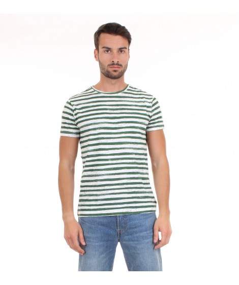 40Weft T-shirt Uomo M.C. Alvin 1702 Righe Bianche e Verdi